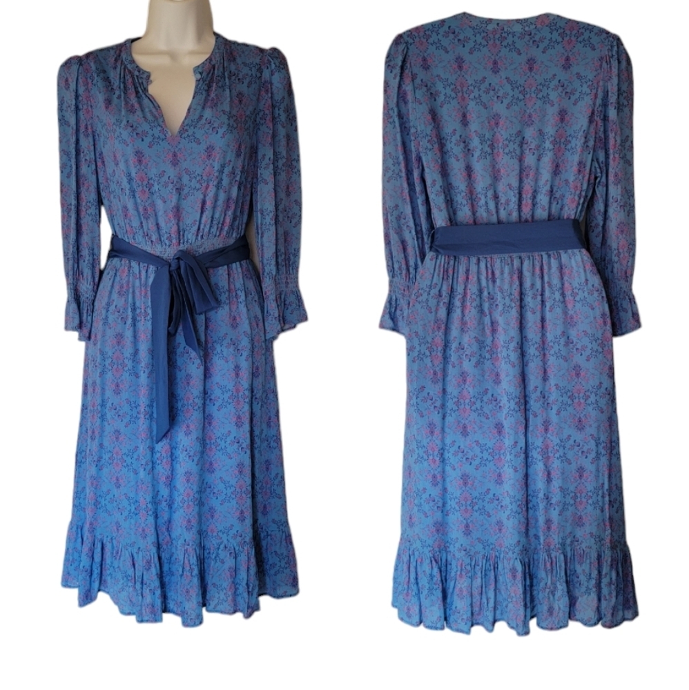 Anthropologie Blue and Pink Midi Dress